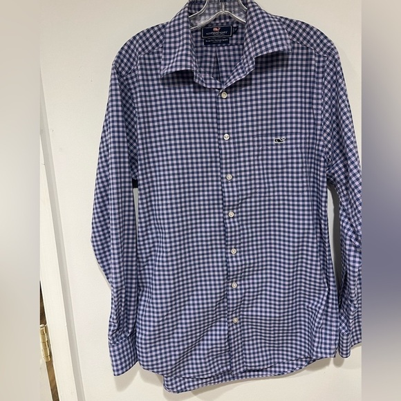 Vineyard Vines Slim Fit Tucker Shirt Gingham Navy/Lavender Size Medium Nylon - Picture 1 of 4